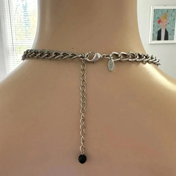2028 Signed Choker Necklace Collar Reversible Silver Tone Chain Link Black 16-19 - Picture 4 of 6